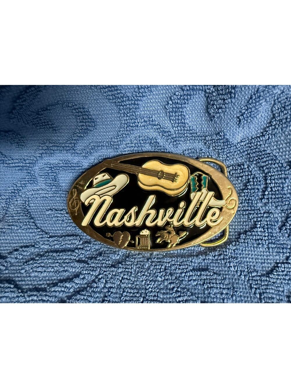 Vtg Nashville Country Music/Western/Cowboy Gold Colored Belt Buckle, Made In USA